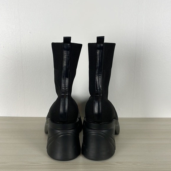 Women's black stretch tight knit slip-on Kinsley round toe booties wedge heel 8 - Picture 4 of 8